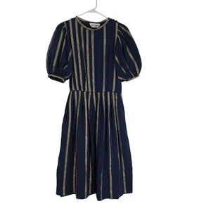 Albert Nipon By Night Navy & Gold Midi Dress Size 6 Vintage Formal Evening Wear